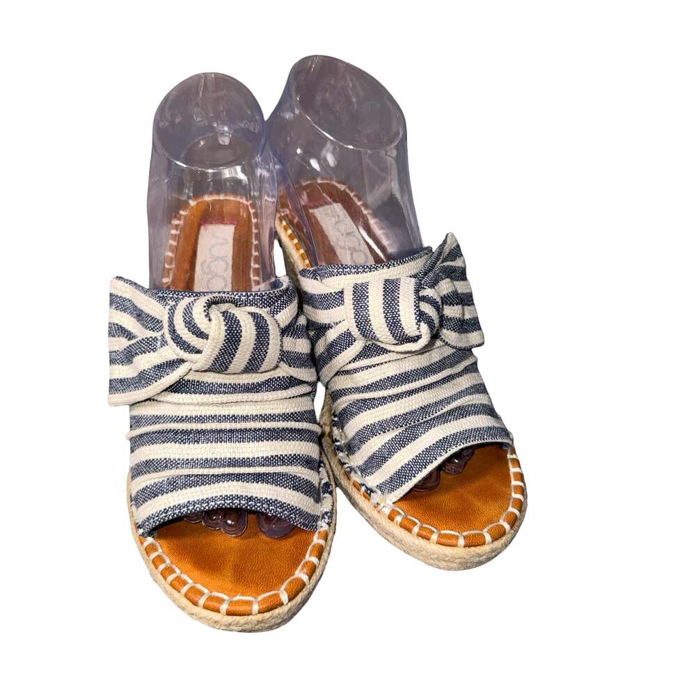 Sugar Hundreds Striped Bow Espadrille Wedge Sandals Size 8